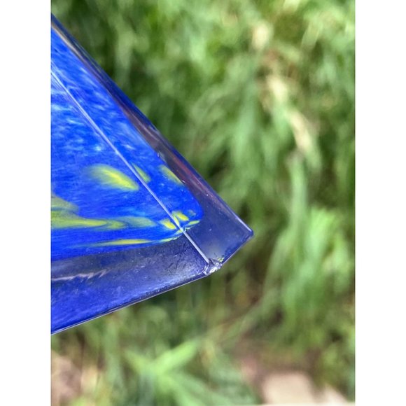 Vintage 1960s MCM Art Glass Petite Decanter Blue Yellow Swirl - Picture 9 of 16